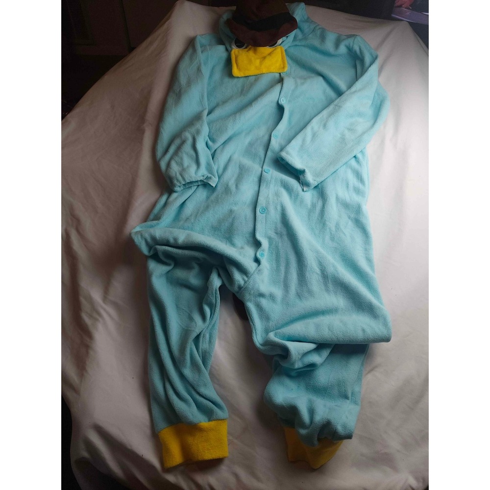 HUTUTU Perry the Platypus Onesie‎ Pajamas Teal Blue Fleece Large Costume